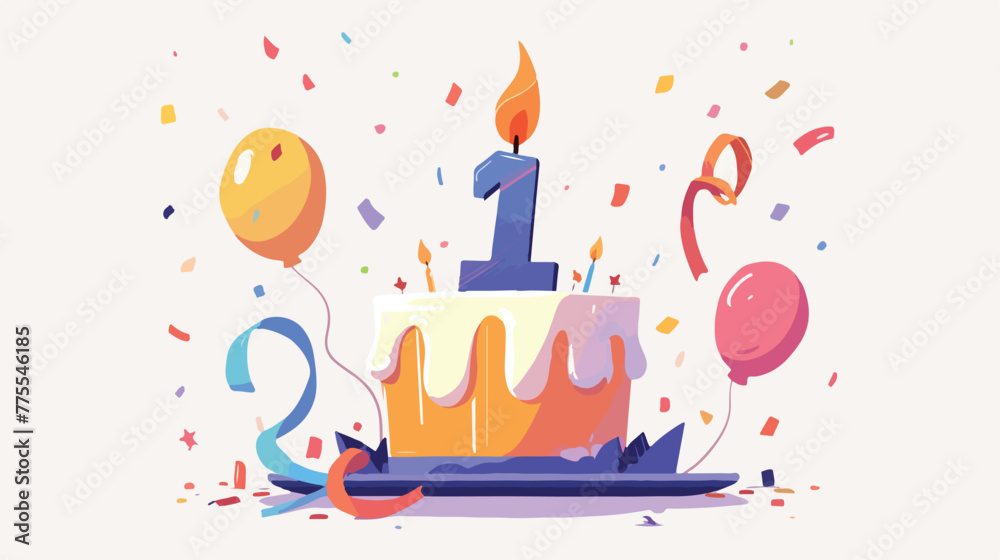 Illustration of a birthday candle number 2d flat ca