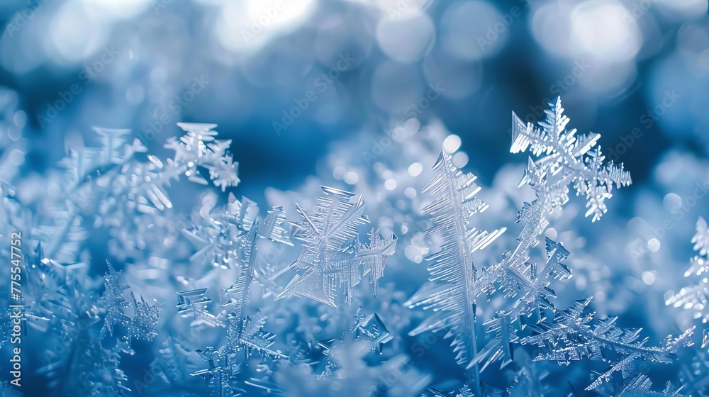 Delicate ice crystals forming intricate patterns on window glass, abstract winter nature photography