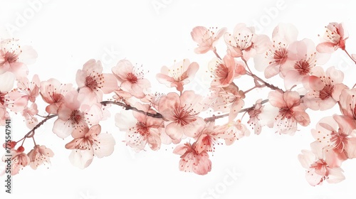 Delicate sakura flowers on white background, elegant floral illustration