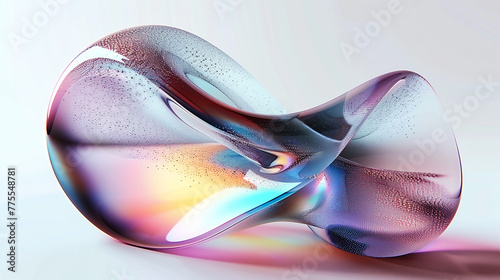 abstract translucent amorphous glass flowing fluid waves on white background.