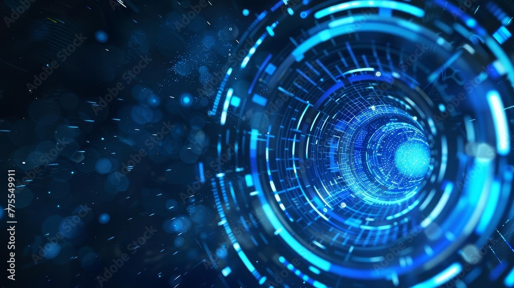 Dynamic blue circular technology lines on dark background, abstract digital art Dynamic blue circular technology lines on dark background, abstract digital art