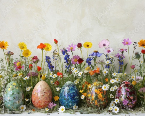 Wildflower meadow Easter eggs with a rainbow of blooms