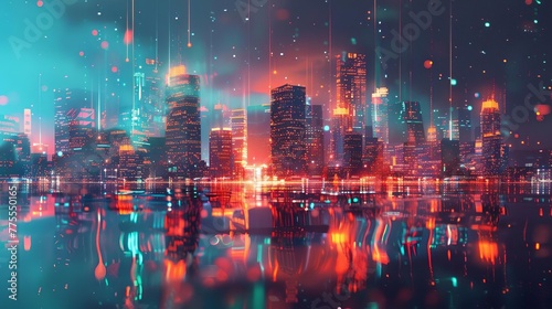 Dynamic Urban Skyline with Glowing Neon Lights and Energetic Vibe  Futuristic Digital Painting