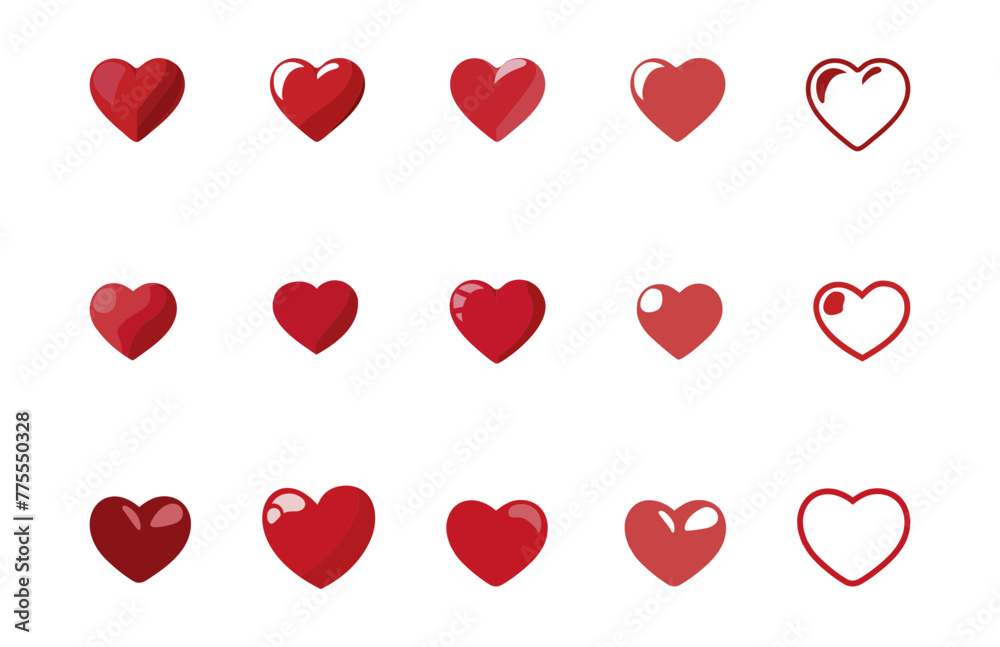 Serie von roten Herzsymbolen mit weißen Hintergrund. Romantisches Valentinstagsbanner oder Briefvorlage. Muttertags Herzchen für Geschenkkarten