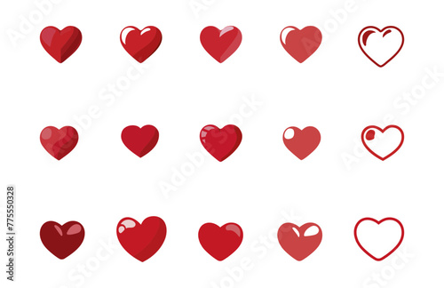 Serie von roten Herzsymbolen mit weißen Hintergrund. Romantisches Valentinstagsbanner oder Briefvorlage. Muttertags Herzchen für Geschenkkarten photo