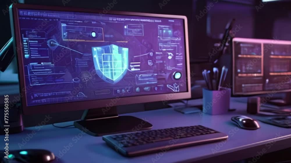 Cybersecurity Interface - Ultraviolet Secure Desktop
Illustration of Office Technology Cybersecurity Interface - Ultraviolet Secure Desktop
Illustration of Office Technology