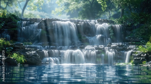 Refreshing waterfall, Evoke the feeling of rejuvenation and vitality associated with the sight and sound of a refreshing waterfall
