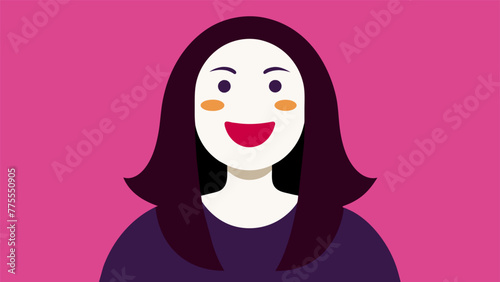 A woman wearing a smiling doll mask trying to suppress their own emotions and conform to societys expectations of femininity.