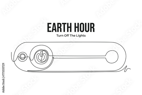 Continuous one line drawing earth hour day concept. Doodle vector illustration.