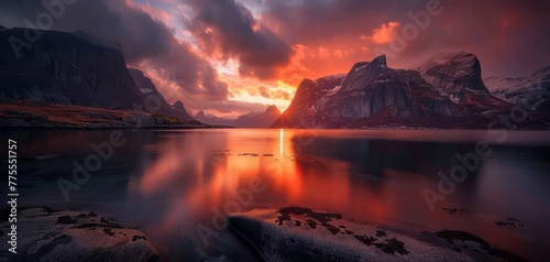 Sunset Embracing the Rugged Nordic Fjords. © MOMO