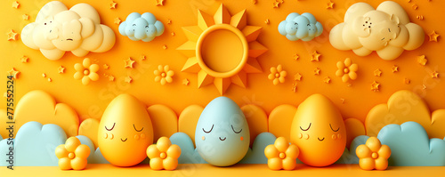 Creative eggs with a cheerful smile. Design for Easter card.