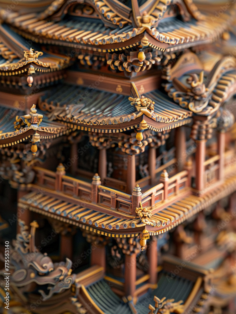 Ultra-detailed, high clarity close-up of temple. Ultra-detailed, high clarity close-up of temple.