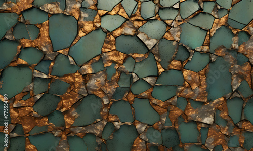 Cracked green Dragen Hide copper rust bronze aluminium rough Tileable Texture, Generative AI photo