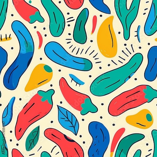 seamless vegetable colorful doodle pattern