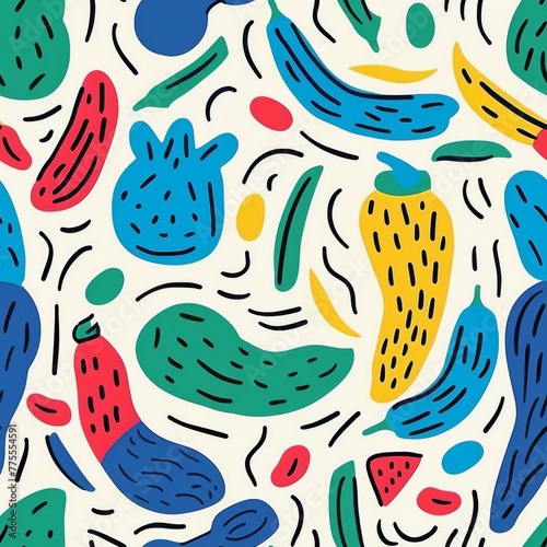 seamless vegetable colorful doodle pattern