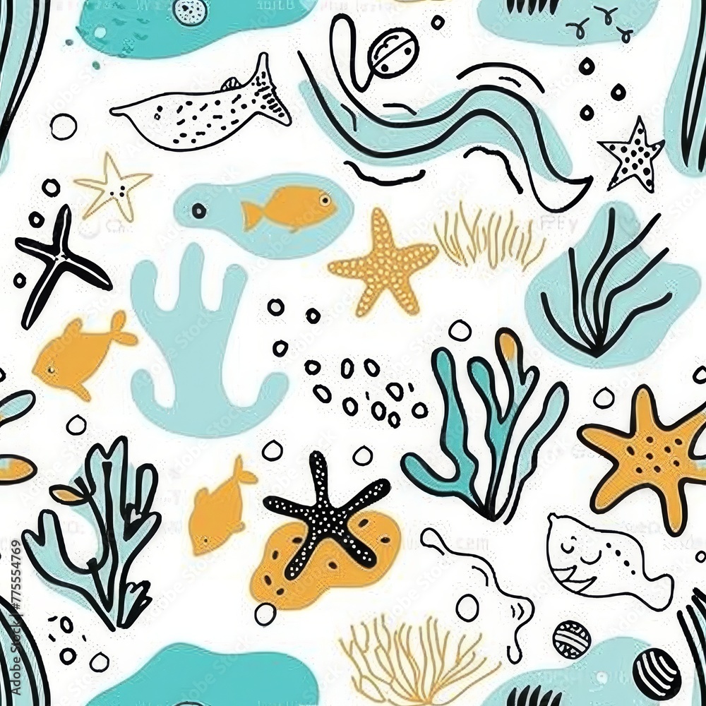 seamless underwater colorful doodle pattern