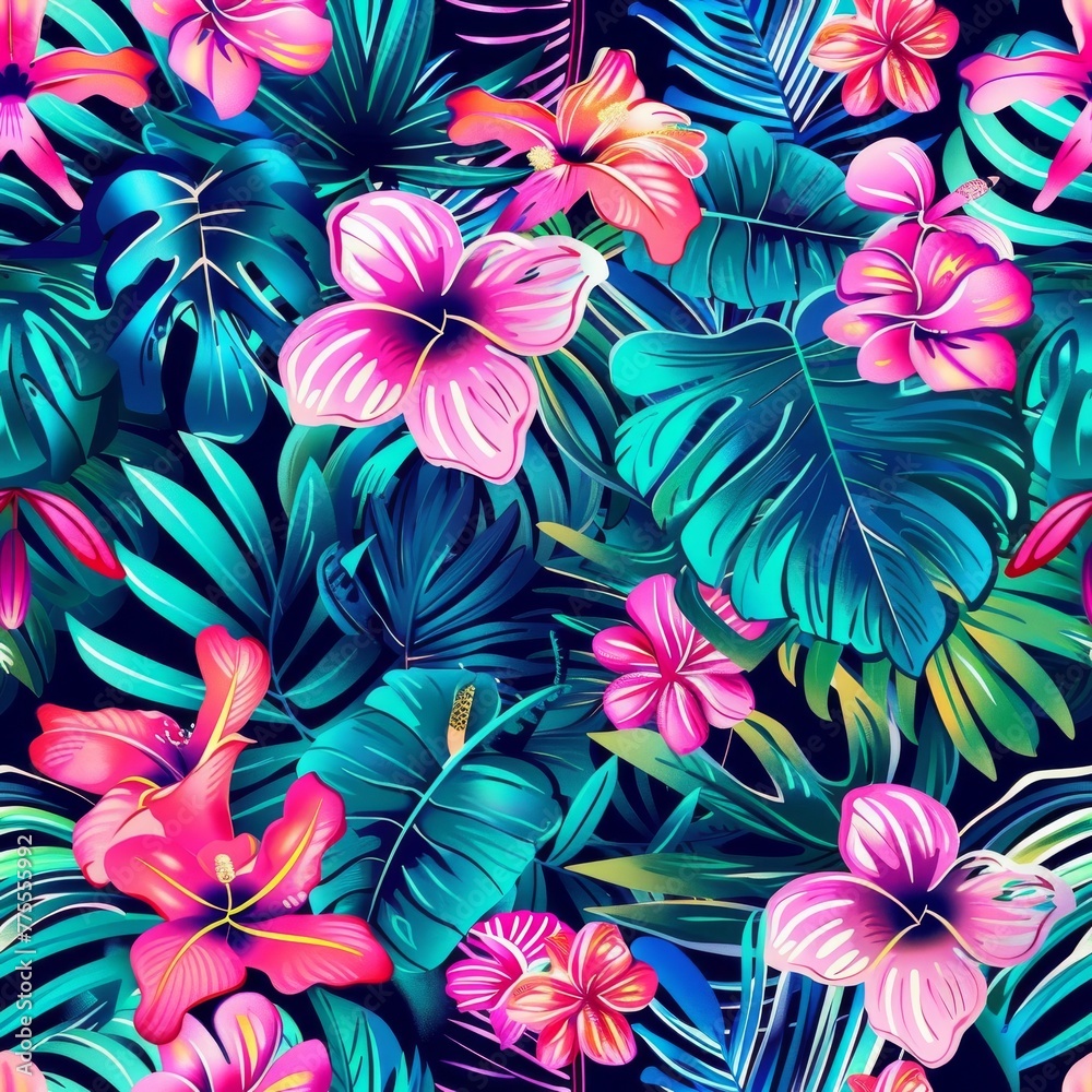 seamless decorative tropical flowers pattern