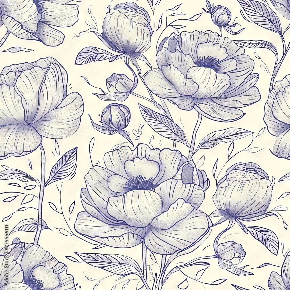 seamless decorative peony flowers line drawing pattern seamless decorative peony flowers line drawing pattern