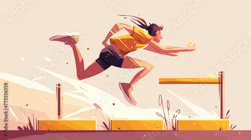 Illustration of boy jumping on hurdles 2d flat cart