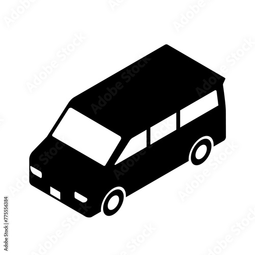Isometric minivan icon. Solid style black color.