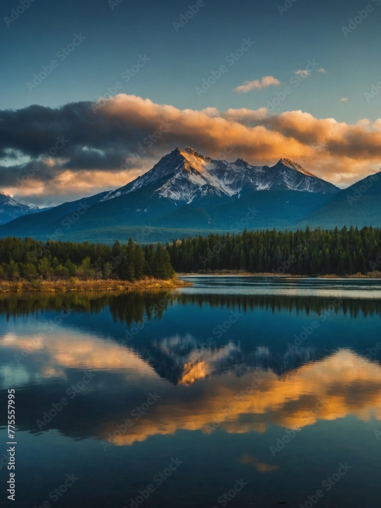 natural view of a mountain seen from the edge of a beautiful lake in the afternoon natural view of a mountain seen from the edge of a beautiful lake in the afternoon