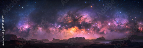 Scenic Cosmos Vista: Nebula Artistry and Meteor Magic against Star-studded Sky