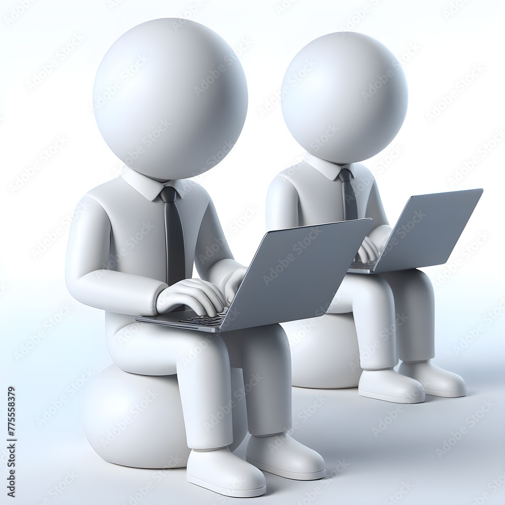 3d humans working using laptop, white solid background 3d humans working using laptop, white solid background