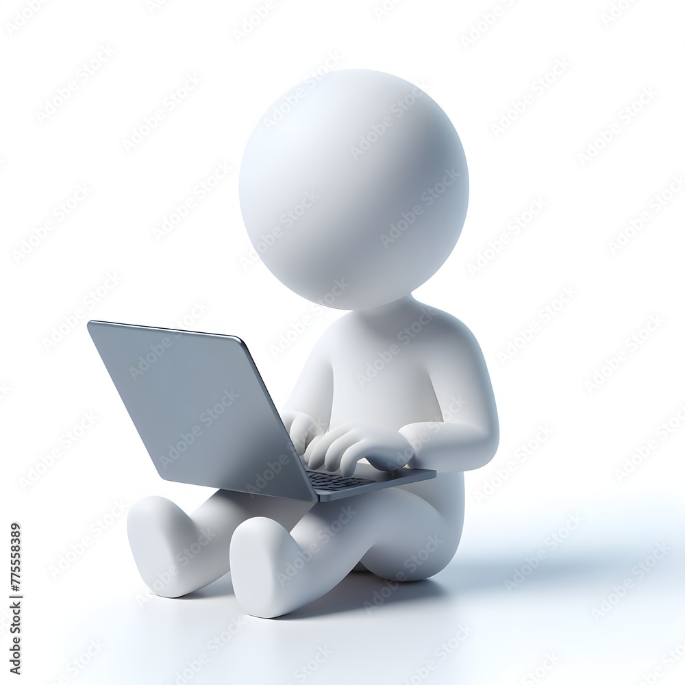 3d humans working using laptop, white solid background 3d humans working using laptop, white solid background