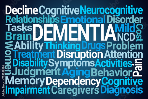 Dementia Word Cloud on Blue Background