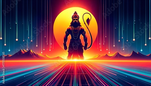 Futuristic illustration of a lord hanuman for hanuman jayanti celebration. photo
