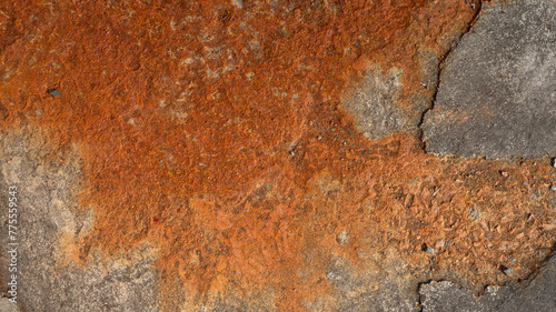 Quadro em tela Cement floor with rustic iron color that damage on the surface due to acid or chemical spill and corrosive reactive on it