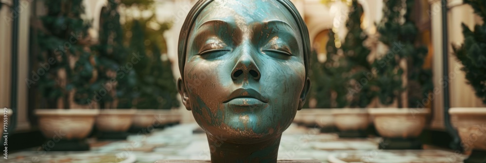 a sculpture of a woman's face is shown in a photo. a sculpture of a woman's face is shown in a photo.