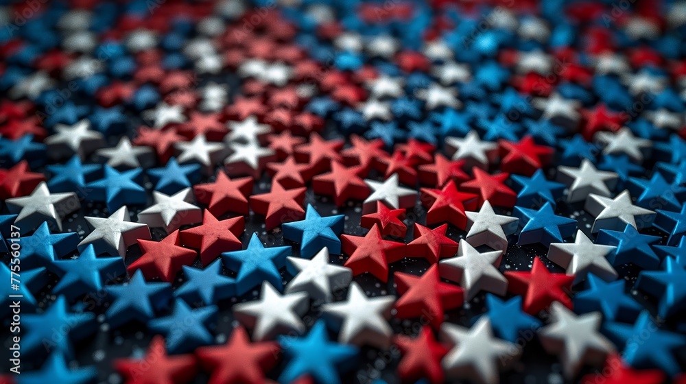 Intricate patterns of stars in red, white, and blue, symbolizing Americas unity and diversity, 4th of July National Day, 3D render, high resolution, clean sharp focus