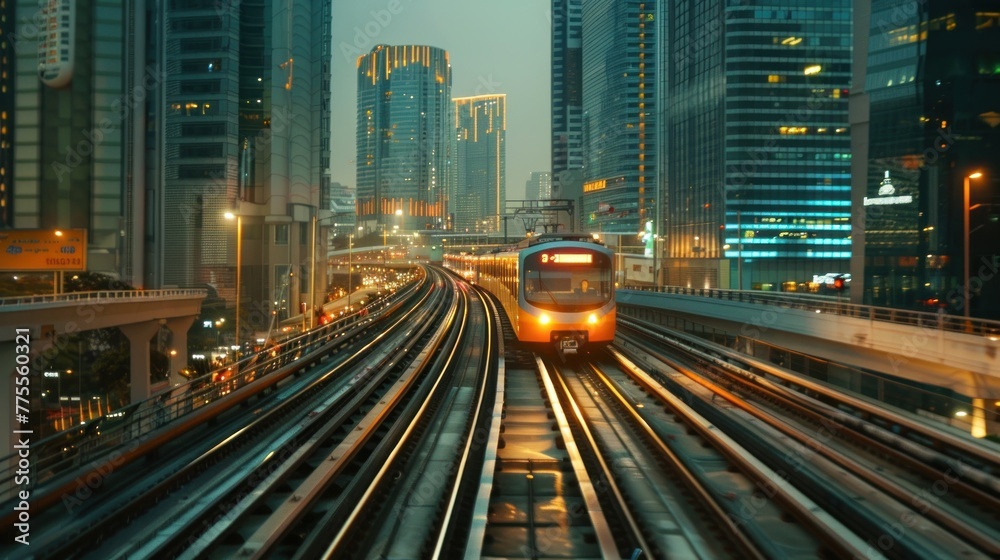 Fototapeta premium BTS Skytrain running pass business area