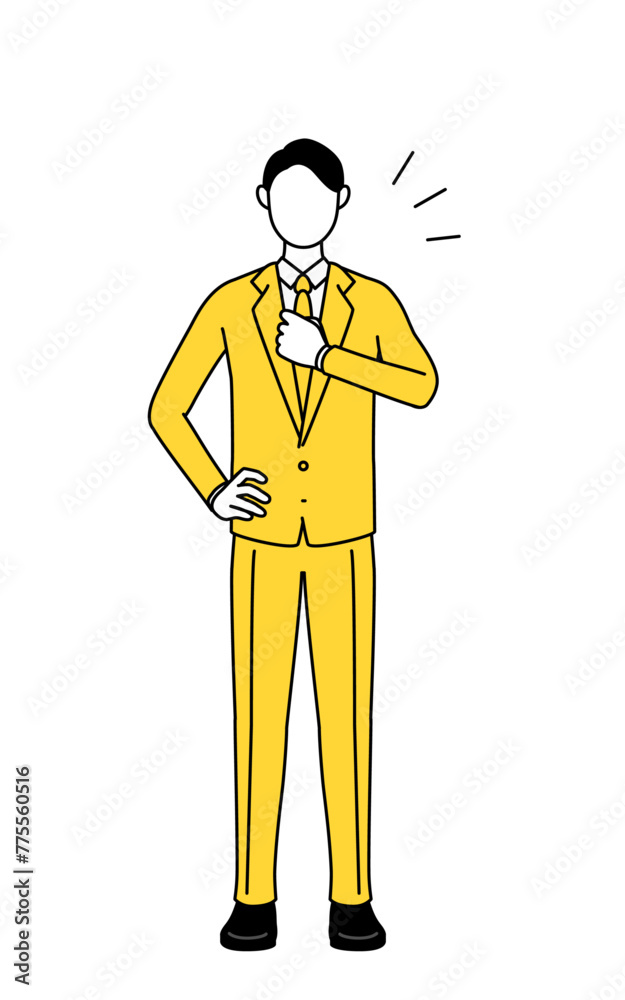 Simple line drawing illustration of a businessman in a suit tapping his chest. Simple line drawing illustration of a businessman in a suit tapping his chest.