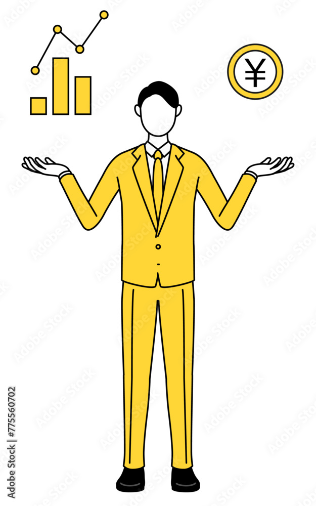 Simple line drawing illustration of a businessman in a suit guiding an image of DXing,performance and sales improvement. Simple line drawing illustration of a businessman in a suit guiding an image of DXing,performance and sales improvement.