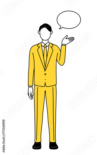 Simple line drawing illustration of a businessman in a suit giving directions,with a wipeout.