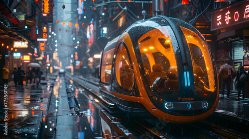 Future of Metro Transport, A Journey in Futuristic Cityscape with Hi-Tech Vehicle, Modern Concept of Public Transportation. Innovative System and urban Landscape.City Living with Technology for trip.