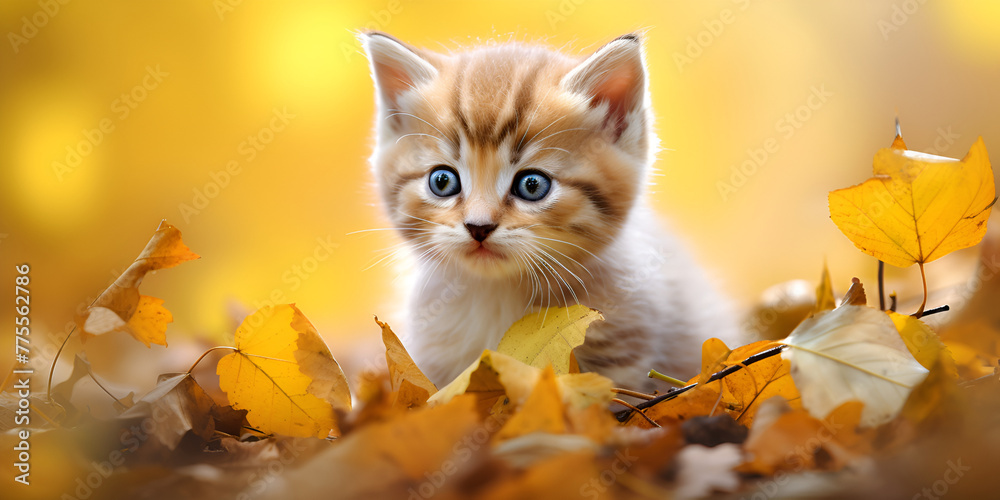 Joyful Adventures, A Playful Kitten Dances Amidst the Vibrant Colors of ...