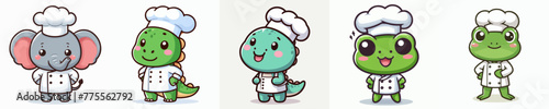 vector set of cute cartoon animal chef