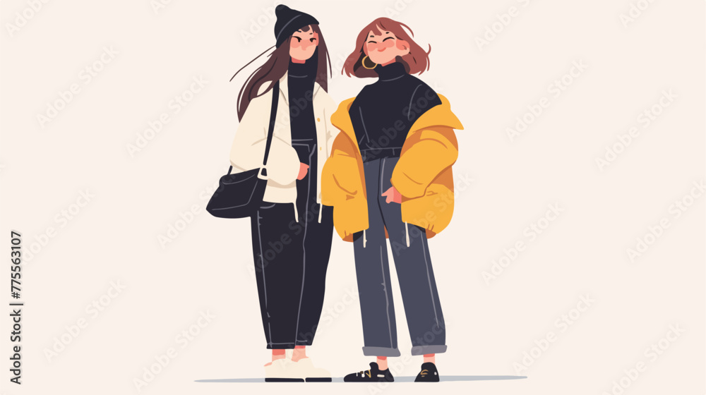Illustration of two girls on white background 2d fl