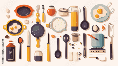 Illustration of utensils on white 2d flat cartoon v