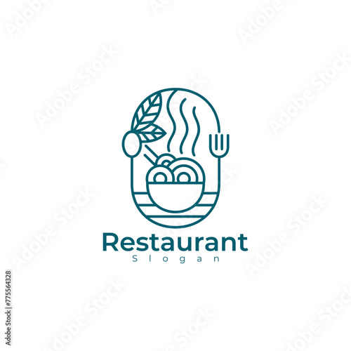 Restaurant logo, noodle icon template, line style design