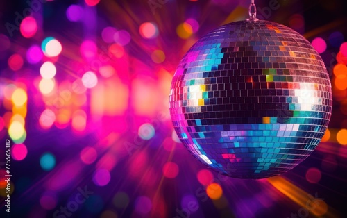 Shining disco ball with colorful lights