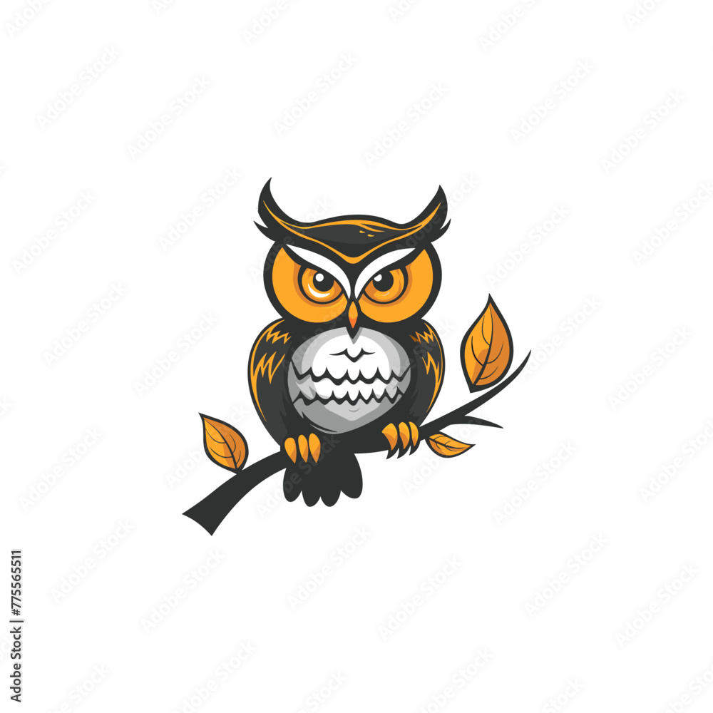 Owl on a branch logo illustration vector design Owl on a branch logo illustration vector design