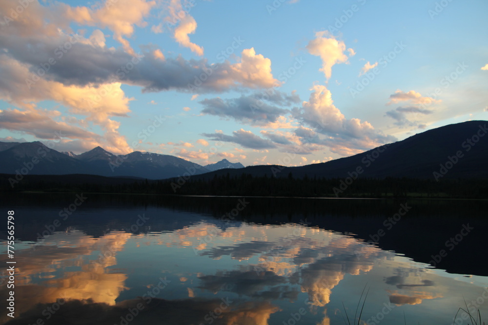 Sunset Reflections On The Lake, Jasper National Park, Alberta