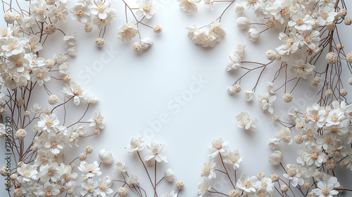 Frame of white plants on a white background.