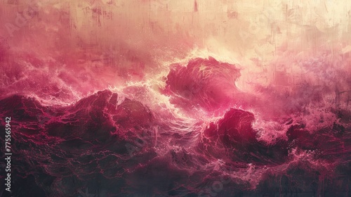 Amidst the static of memory, waves of cerise and blush weave a tapestry of forgotten melodies.