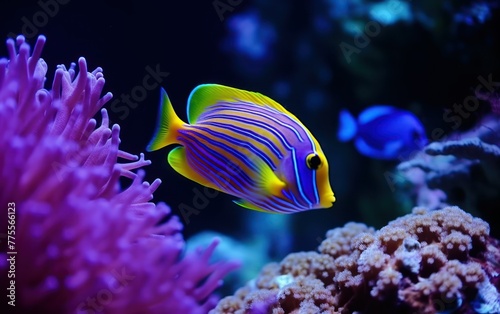 Vibrant angelfish swimming in coral reef