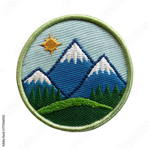 mountain embroidered patch badge isolated on transparent background